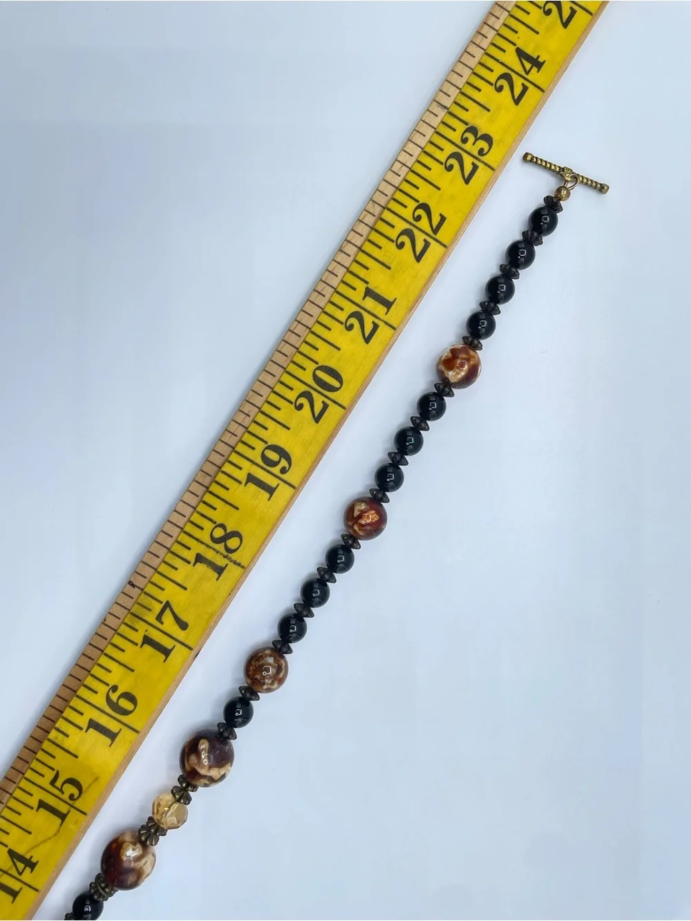 Agate Crystal Glass Beaded Necklace Vintage Gold Tone Toggle Statement Boho